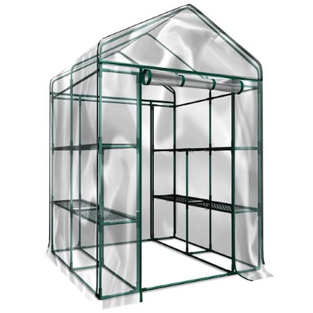 Hastings Home Walk-In Greenhouse, See Through for Observation, Roll Up Door 8 Shelves Plants 437560JRG